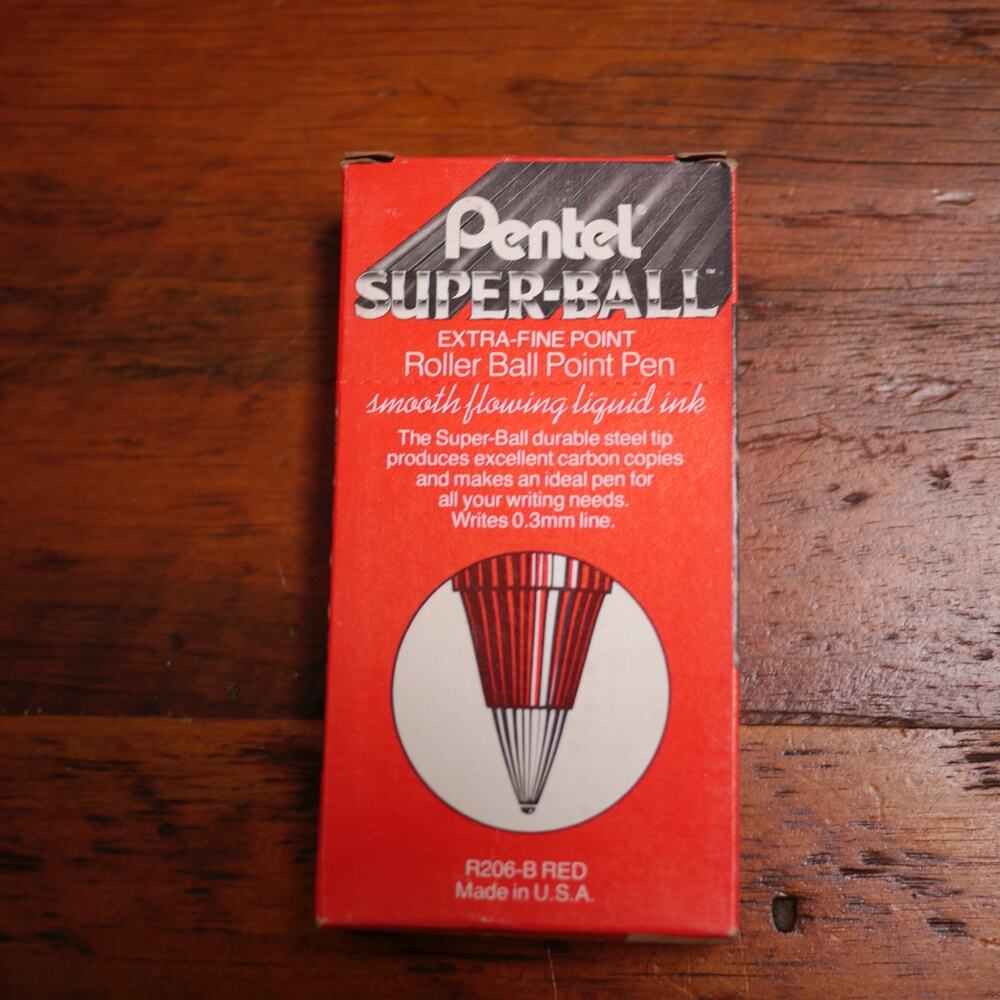 Box of 12 Vtg NEW Deadstock PENTEL Red SUPER-BALL Extra Fine Point Pen R206-B